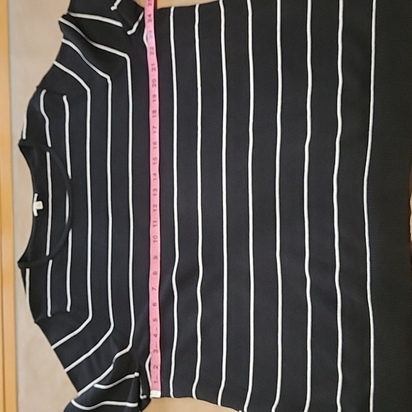 Talbots Size 2X Black w/White Stripe & Contrasting Gingham Plaid Cuff Sweater - Picture 4 of 9